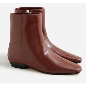 J. Crew Square-Toe Ankle Boots Brown Burnished Sienna Leather Flat 8.5